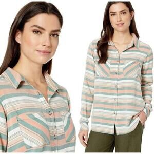 Kavu Women's Britt Striped Shirt Button Up Long Sleeve Peach Med Casual Outdoor